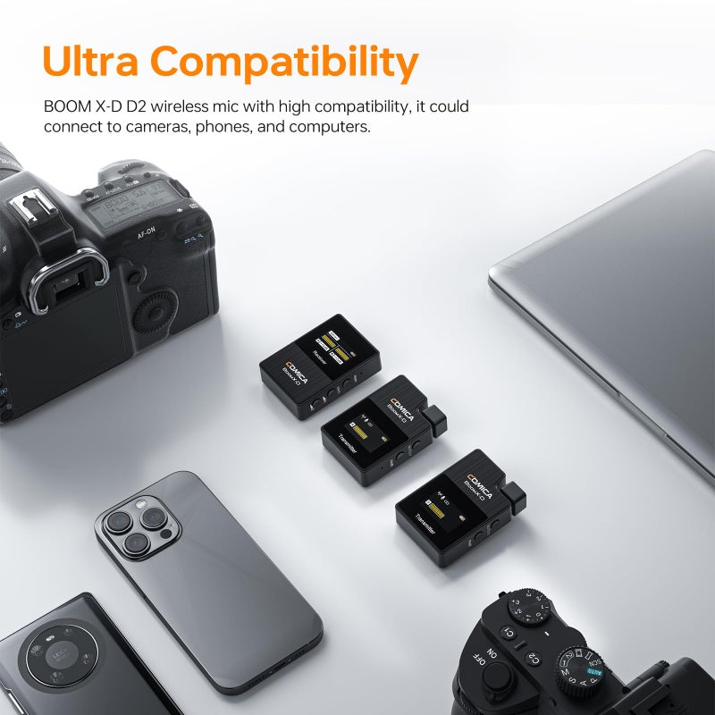 Comica BoomX-D2 - Wireless Microphone System for Cameras, Camcorders, Smartphones, Laptops, Compact Wireless Lavalier Lapel Microphone with Safety Audio Track, Noise Reduction, 328' Range, Low Latency - Image 2